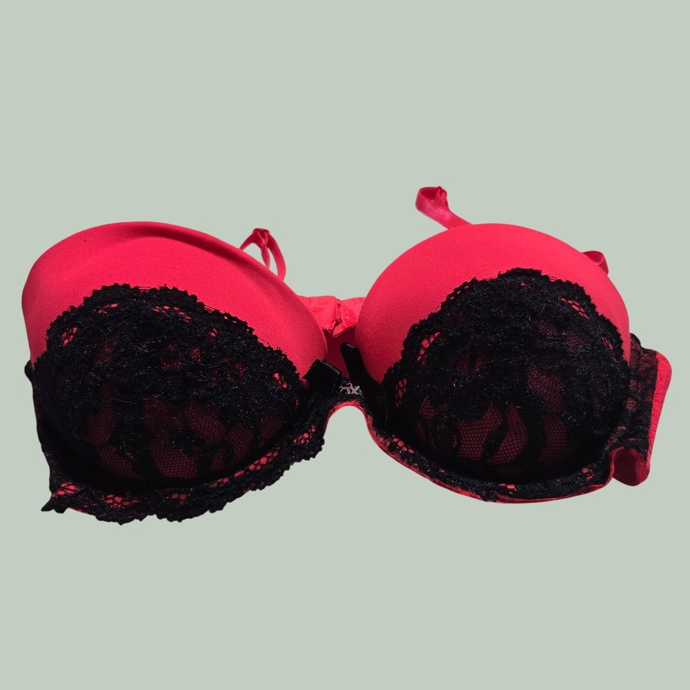 XOXO Hot‎ Pink Black Lace Push Up Bra 36B Underwire Padded 4238-16
